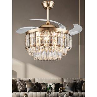 欧式 客厅全新高端水晶扇灯豪华大气餐厅家居隐形扇卧室吊扇灯