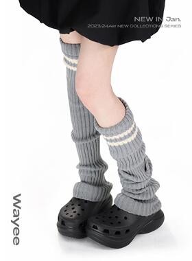 秋季和冬季灰色学院风过膝长丝袜的妇女加厚针织条纹保暖膝垫和小