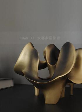 轻奢新中式金色抽象艺术摆件家居茶几书柜样板房样品屋展示中心高