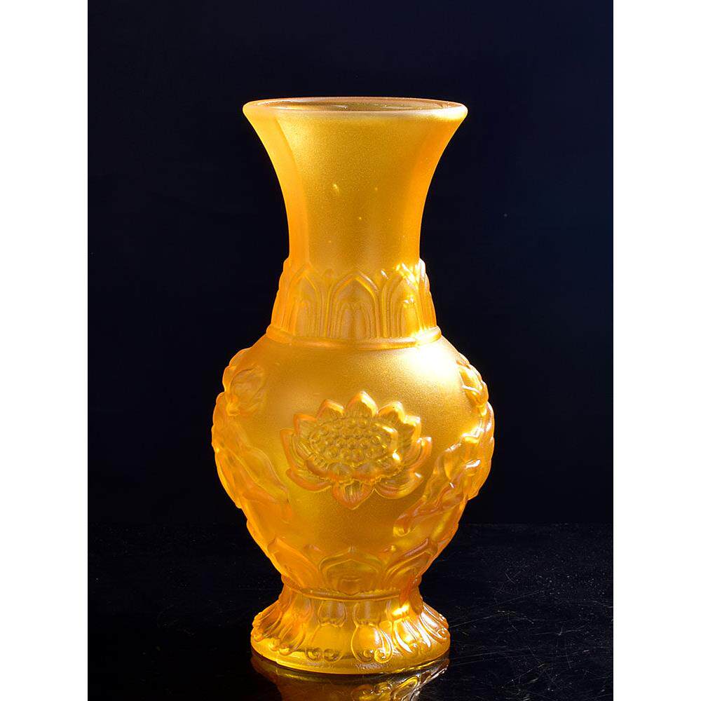 佛具彷琉璃莲花花瓶供佛玻璃插花瓶彩色富贵竹花瓶真花干花插花瓶