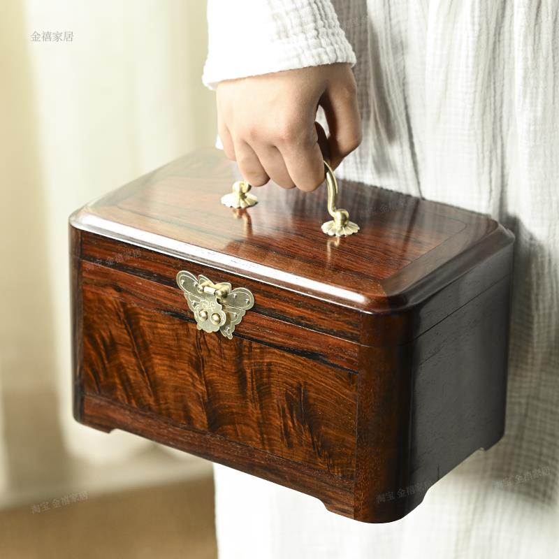 精致高档红木首饰盒实木中式覆古结婚珠宝礼金收纳盒陪嫁大红酸枝