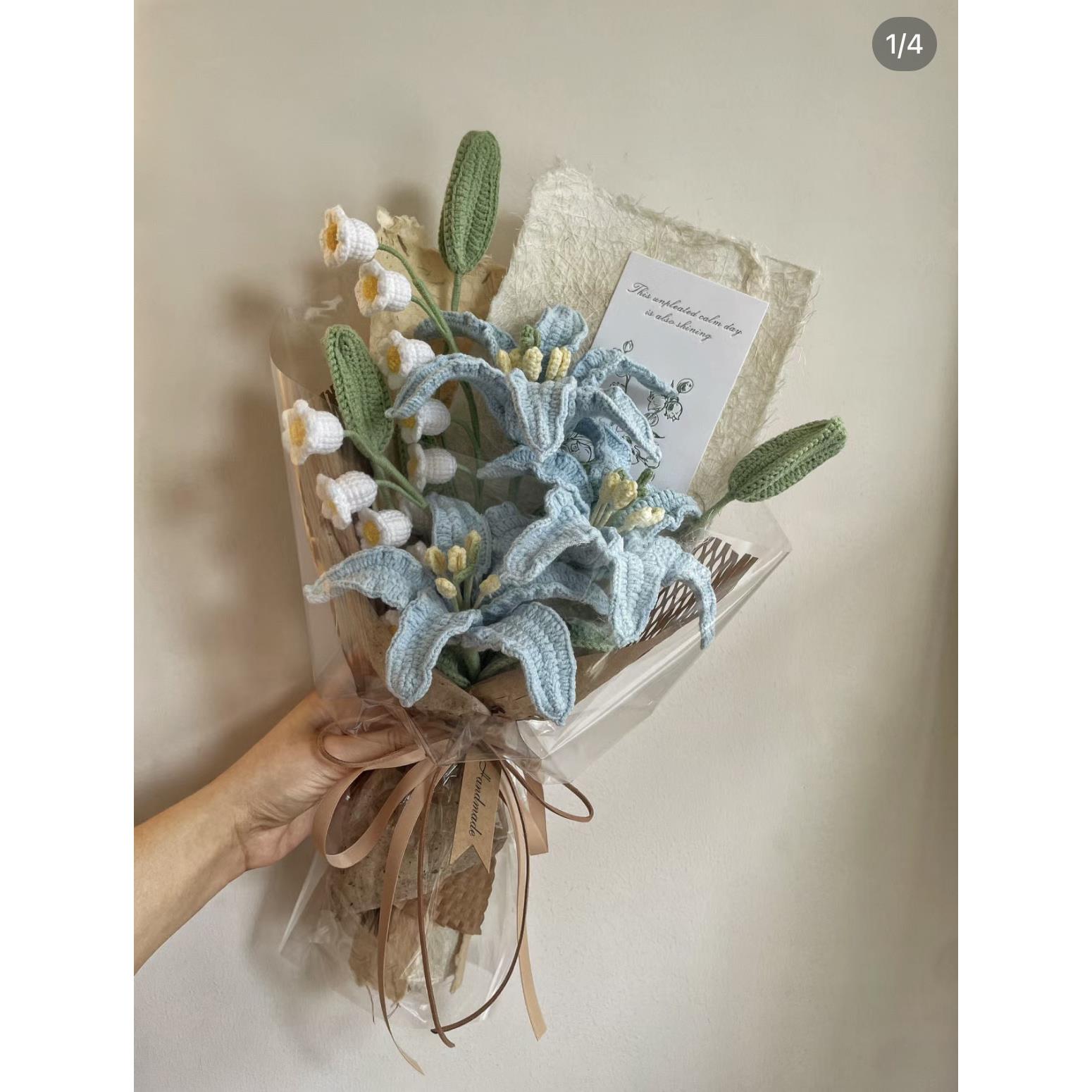 手工编织百合diy钩织花束成品铃兰花毛线 线钩织彷真花送女友闺蜜