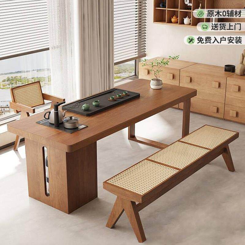 实木阳台茶桌茶台烧水壶一体嵌入式小型茶几客厅家用新中式泡茶桌