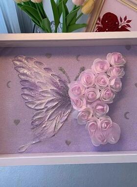 紫色蝴蝶石英砂丙烯酸纹理画DIY玫瑰相框材料包装装饰绘画女朋友