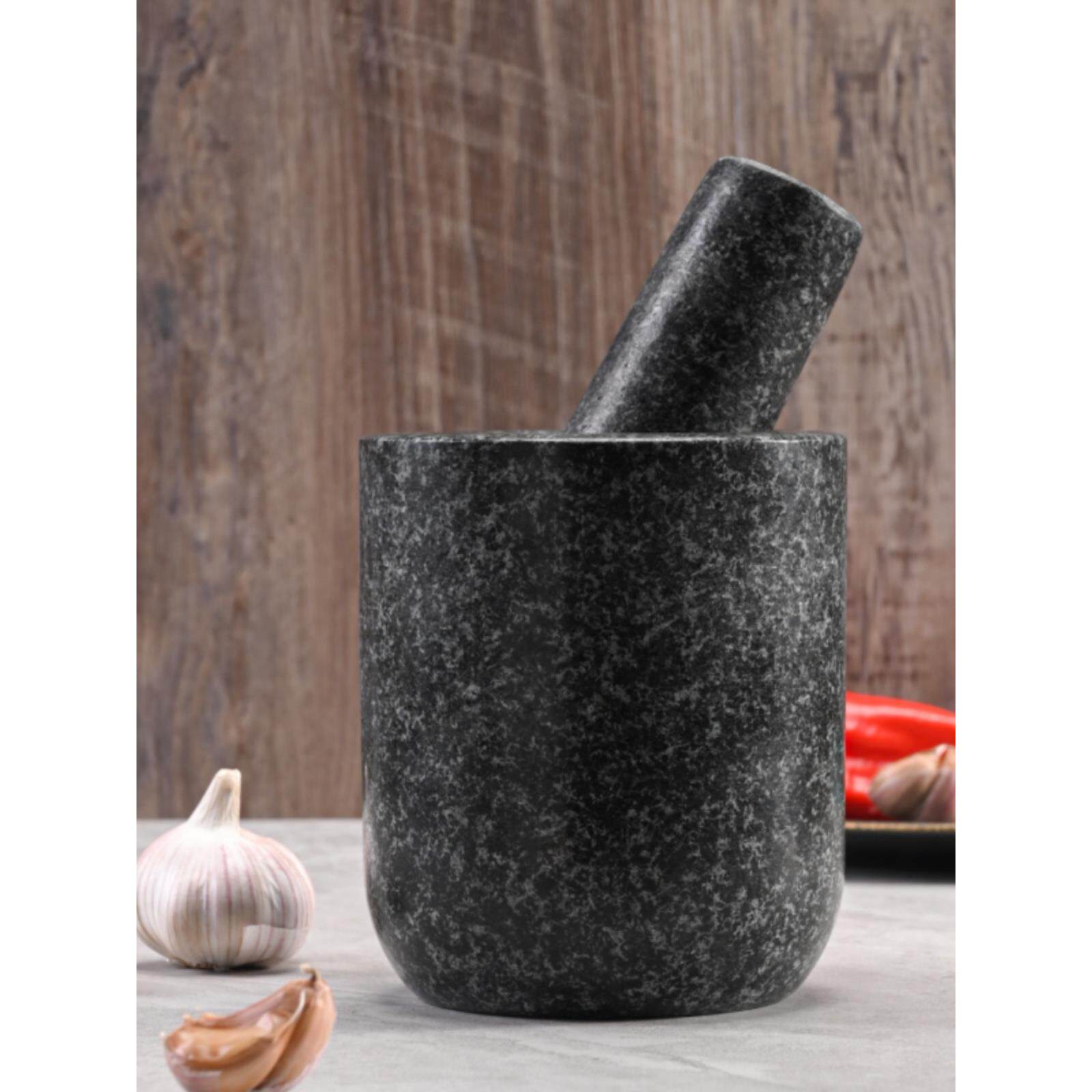 天然大蒜研钵家用研钵研磨机加深和强化石研钵研磨药罐大蒜削皮机