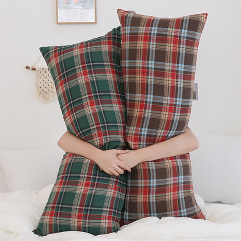 床头靠垫格子抱枕沙发长条枕床上读书靠背垫可拆洗双人护腰靠枕头