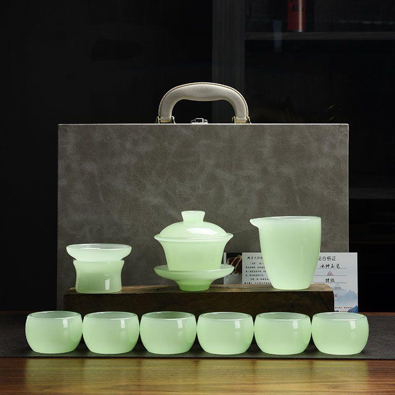 轻奢高档琉璃玉瓷功夫茶具套装家用简约客厅办公室会客整套送礼盒
