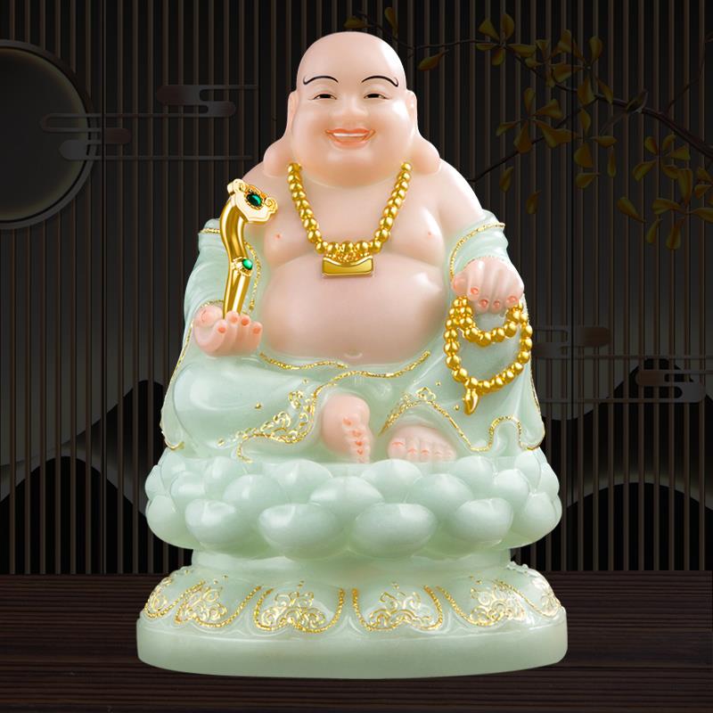 汉白玉弥勒佛佛像笑佛乐佛家用供奉店铺招财摆件12寸大肚弥勒菩萨