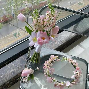 婚礼手捧花新娘结婚当天高级感婚纱照领证彷真手工郁金香求婚花球