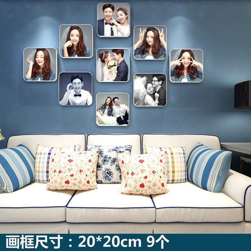 照片墙定制简约相框放大合影相片墙制作爱心水晶板画组合实木挂墙
