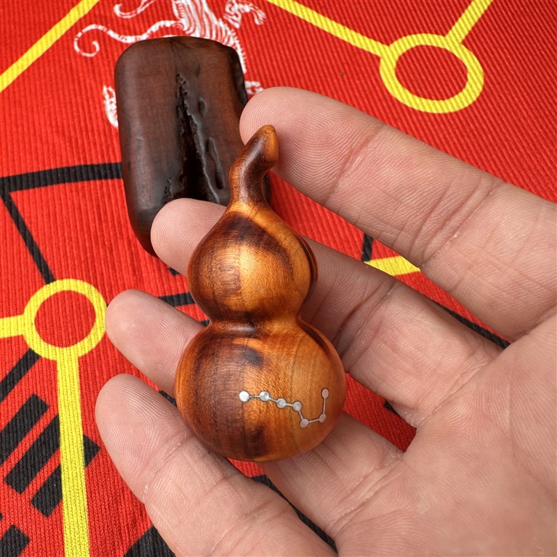 道家用品正一龙虎山发货雷桃木葫芦摆件挂件手把件嵌银七星葫芦