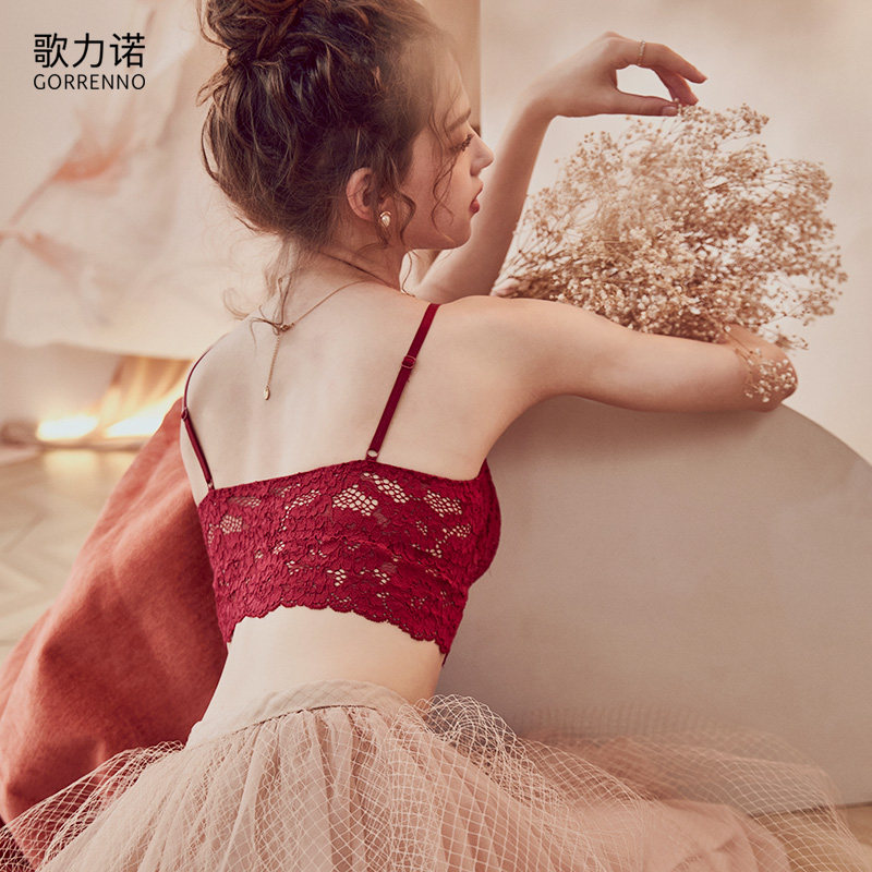 内衣女薄款外穿抹胸白色大码吊带蕾丝大胸显小美背心法式文胸内搭