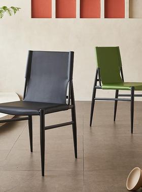 北欧马鞍皮餐椅现代简约意式极简porada设计师款工业风家用靠背椅