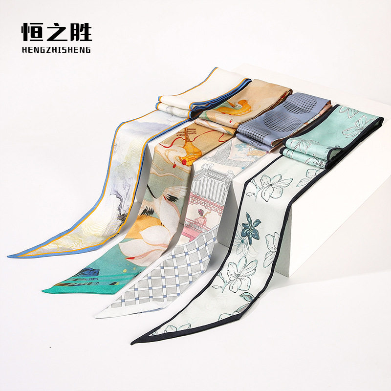 春夏季飘带长条丝巾古风领带真丝发带小领巾绑发网红腰带古风斜纹