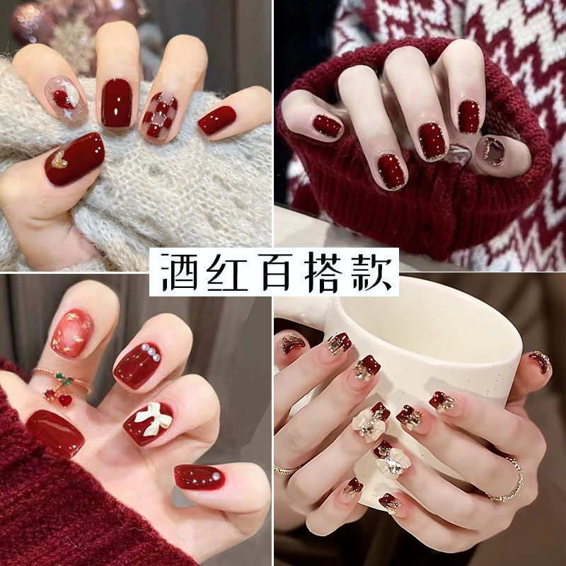 法式欲纯显白高级感穿戴甲美甲甲片假指甲成品纯手作香槟钻穿搭