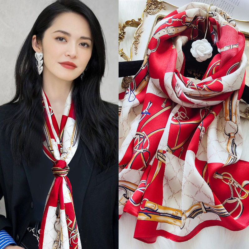 真丝丝巾女春秋薄妈妈款中年披肩百搭长款100%桑蚕丝围巾杭州丝绸