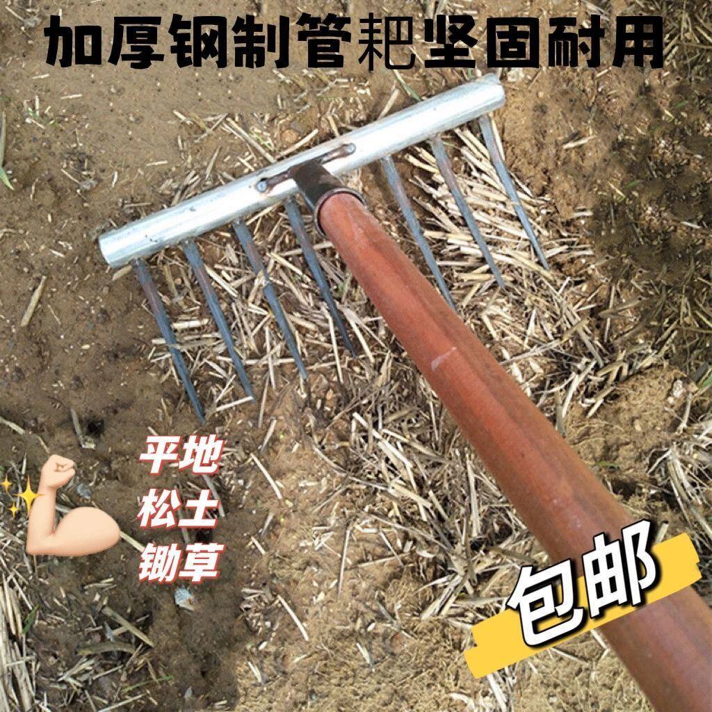 钉耙耙子耙钉爬草的耙子农具不锈钢扒子农用爬子抓草耙子把子铁扒