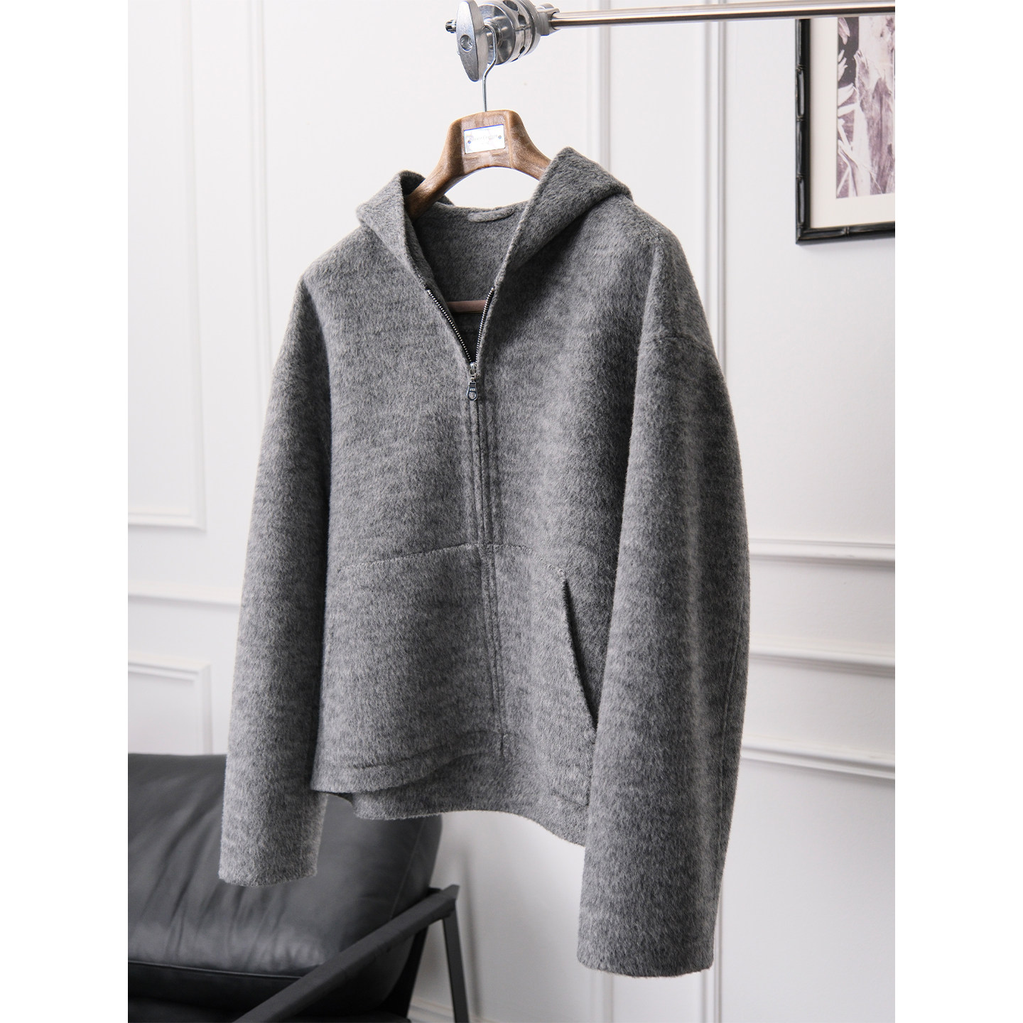 LIGRYD 980克重cleanfit羊毛驼绒双面呢拉链简约连帽毛呢外套男女