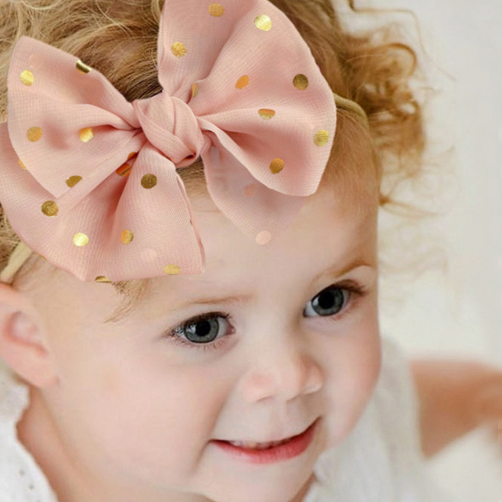 欧美可爱宝宝发带发箍 儿童百搭新款创意雪纺烫金蝴蝶结发饰头箍
