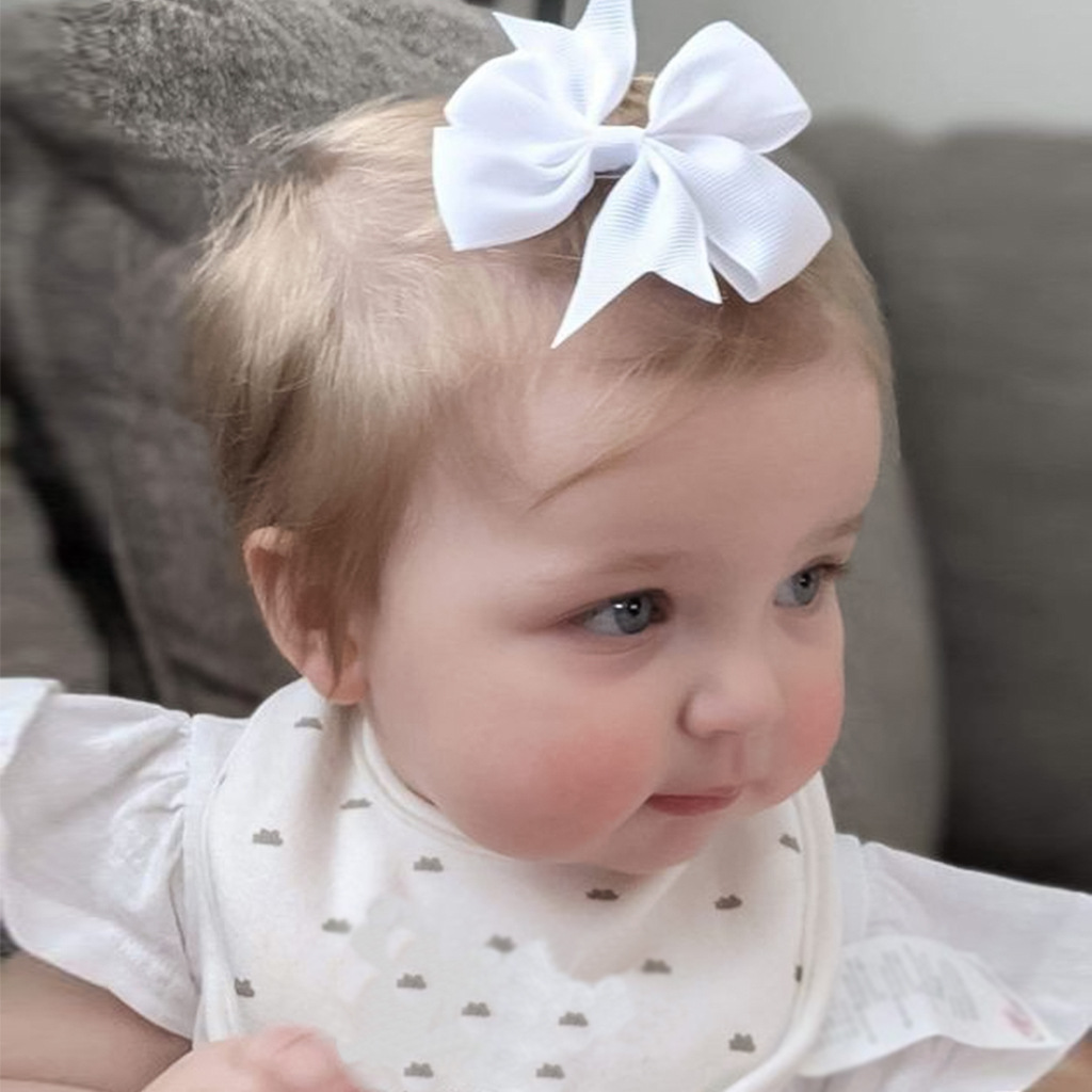2024欧美时尚新款儿童发卡 纯色罗纹燕尾缎带V字蝴蝶结婴儿发夹