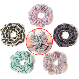 清凉春夏雪纺发圈三色条纹布艺发圈高弹力发绳女士扎头绳发饰