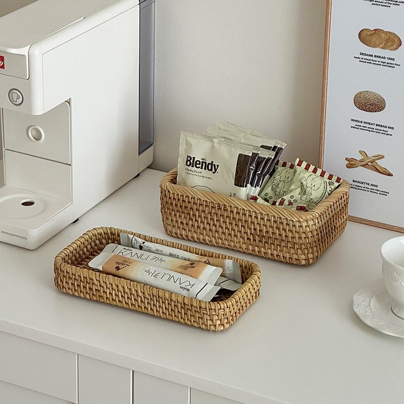 藤编桌面收纳长方形化妆品收纳盒护肤品茶几杂物置物篮收纳筐装饰,收纳整理,桌面收纳盒,淘宝优惠券,粉丝福利购,淘宝优惠卷