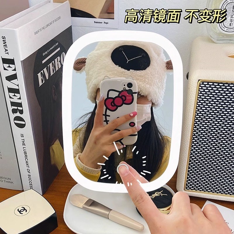 led化妆镜带灯台式网红女补光小镜子宿舍桌面便携梳妆镜高清收纳
