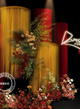 落日归山海橙色小众氛围婚礼布置线帘特密舞台迎宾区婚庆流苏线帘