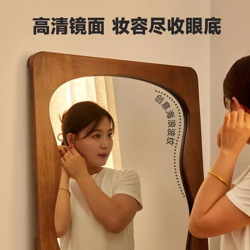 实木穿衣家WBT用入落地镜挂墙户复卧古试衣镜实木镜波浪全身镜女