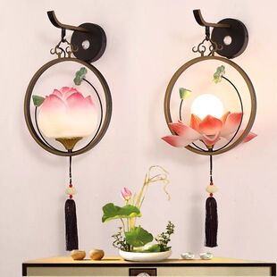 新中式莲花人体感应壁灯荷花灯智能雷达声光控楼梯间过道餐厅LED