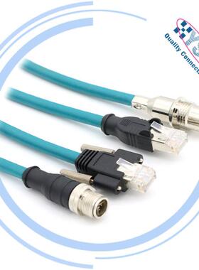 90°直角公弯头M12Dcode4芯转水晶头RJ45工业网线