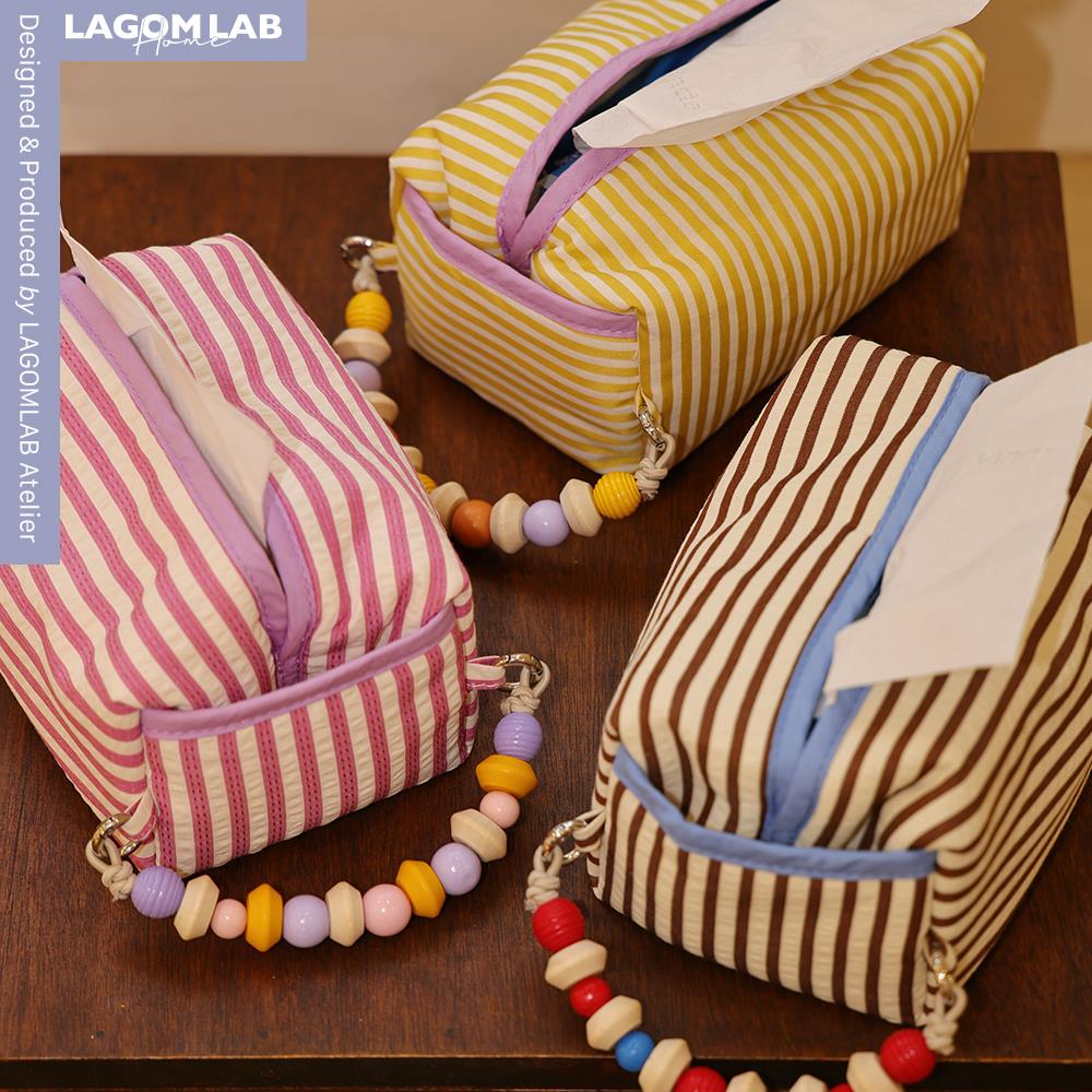 LAGOMLAB原创木珠链可挂可拆卸车载纸巾包收纳袋条纹布制纸巾套