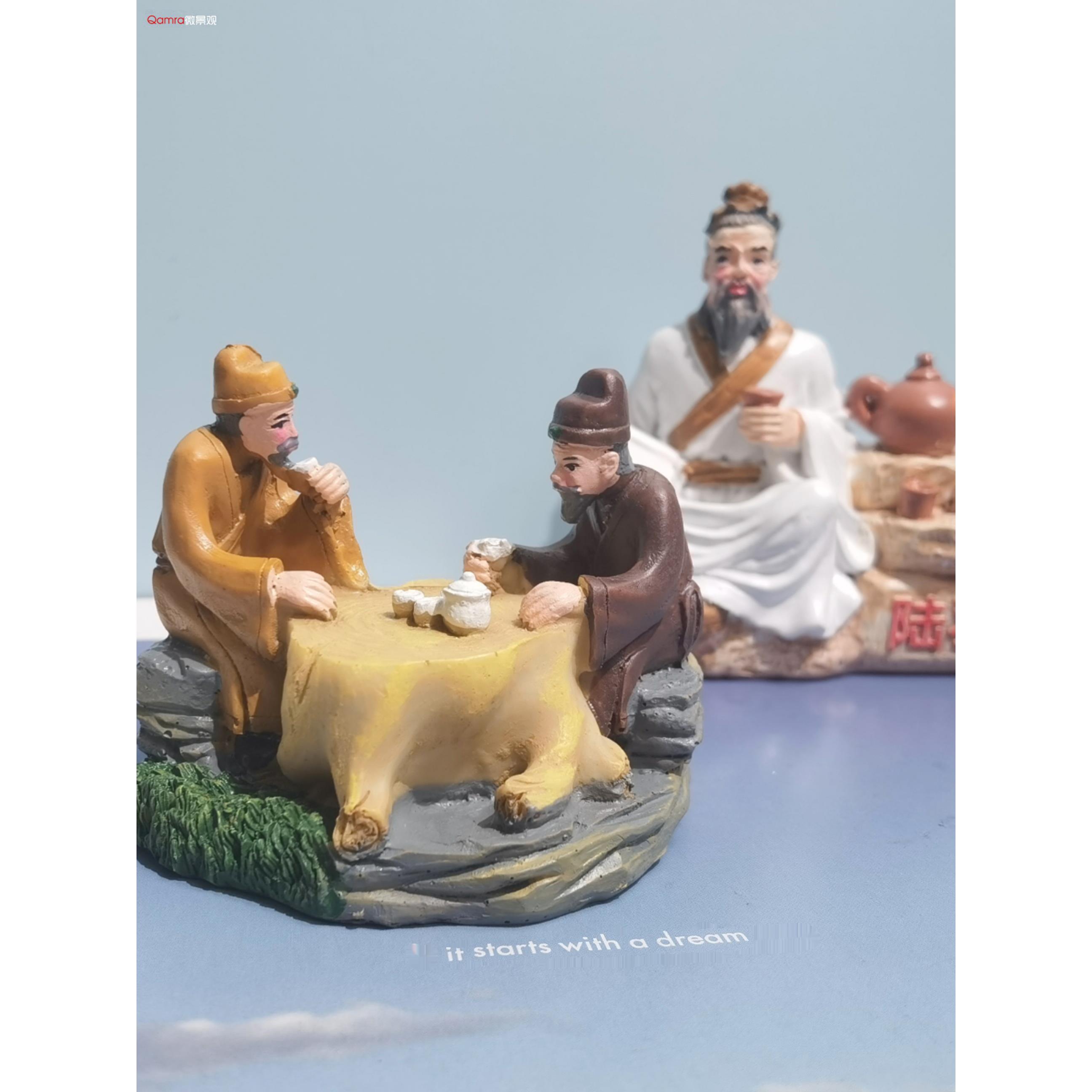 茶文化饰品，古装树脂小人喝茶，趣茶宠物桌面微景观，中国古风文