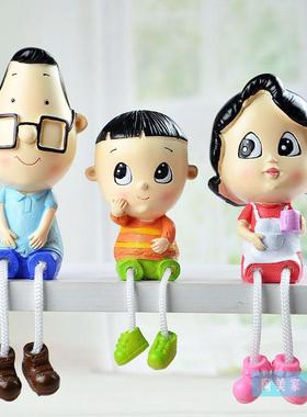 大头儿子和小头爸爸围裙妈妈一家三口卡通公仔玩偶吊腿娃娃小摆件