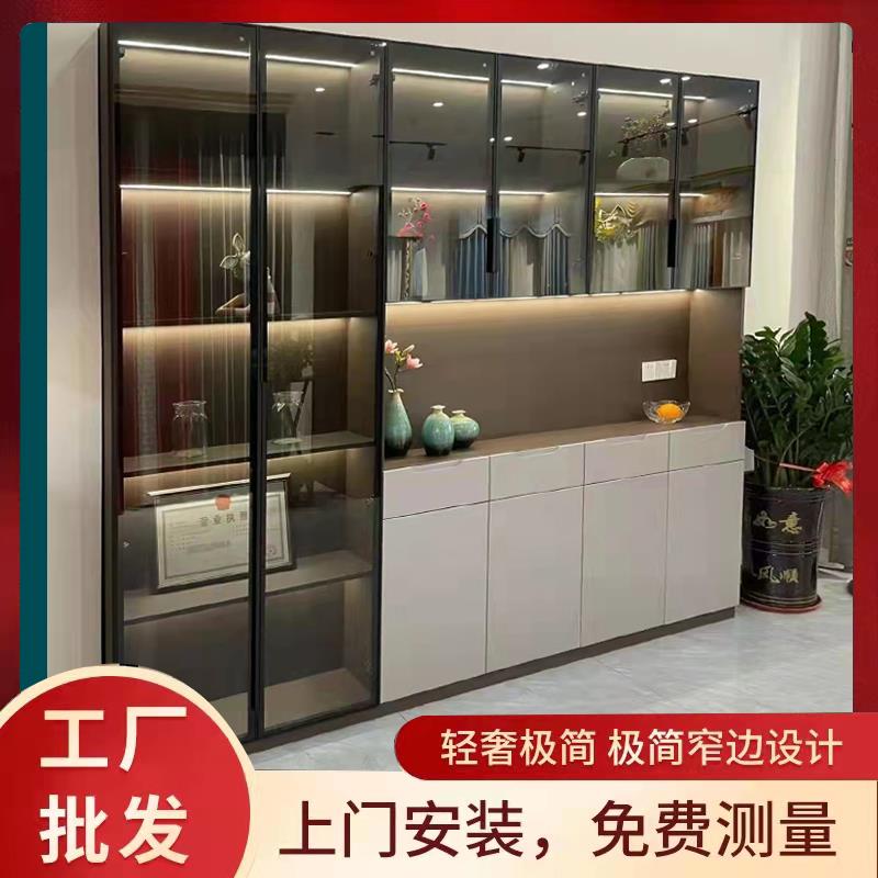 简约轻奢书柜门酒柜门平开 黑色透明玻璃衣柜门卧室衣帽间平开 门