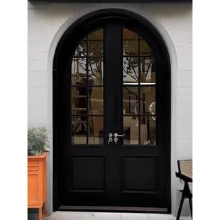 法式覆古铁艺圆弧对开门玻璃门服装店咖啡店网红门商铺拱形双开门