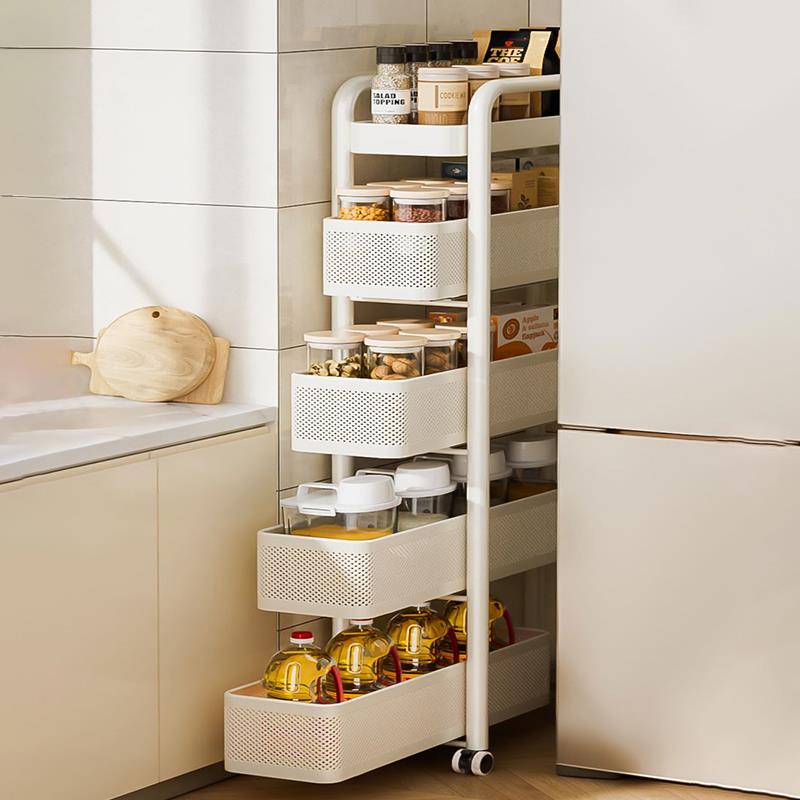 厨房夹缝置物架冰箱旁侧面抽拉式收纳极窄缝隙小推车多功能蔬菜架