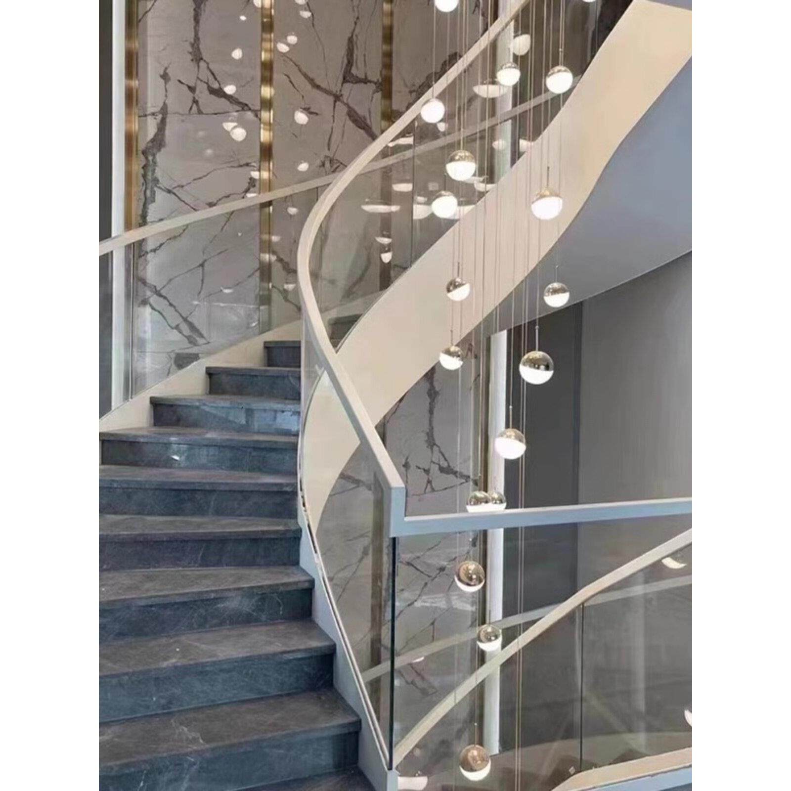 楼梯扶手弯弧形高分子热弯pvc木纹生态仿木塑木开槽玻璃卡槽面管