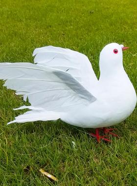 展翅白鸽仿真大鸽子小白鸽摆件羽毛小鸟园林装饰婚庆装扮表演道具