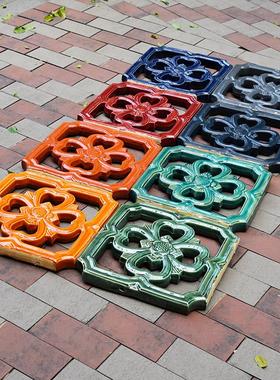 葵花琉璃陶瓷花窗古建窗花仿古别墅小院围墙公园祠堂黄色绿色现货