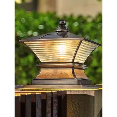 中国全铜太阳能门柱灯户外防水别墅墙灯简约现代花园墙柱灯