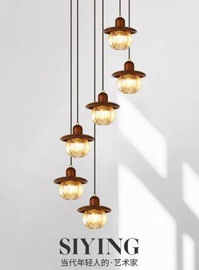 中古实木别墅挑空客厅高级感楼梯吊灯旋转楼梯灯loft复式楼长吊灯