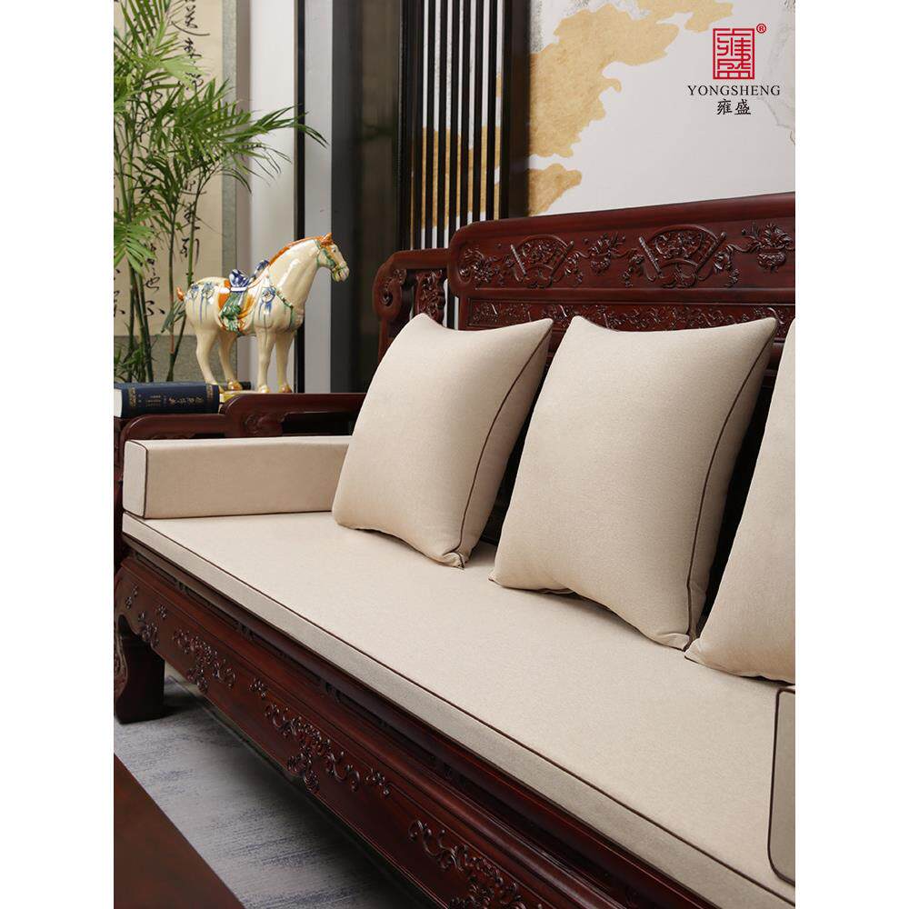 KASA新中式红木沙发坐垫棉麻纯色沙发垫实木家具椅子座垫罗汉床垫