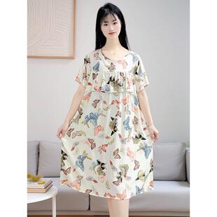 真丝棉袍女式短袖2025防撞无胸垫超热睡衣冰丝可以在户外穿着