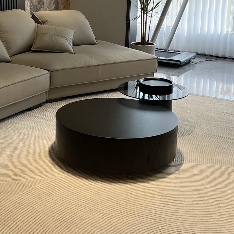 黑色岩板意式极简茶几现代简约客厅家用大小圆形茶桌高级设计师款