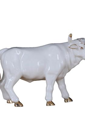 白色陶瓷牛摆件招财镇宅化解12生肖黄牛摆件瓷器家居办公室吉祥物