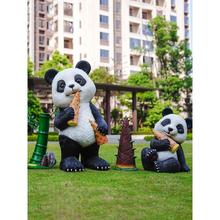 玻璃钢雕塑定制卡通IP熊猫功夫茶泡沫雕塑户外商业美陈装饰摆件
