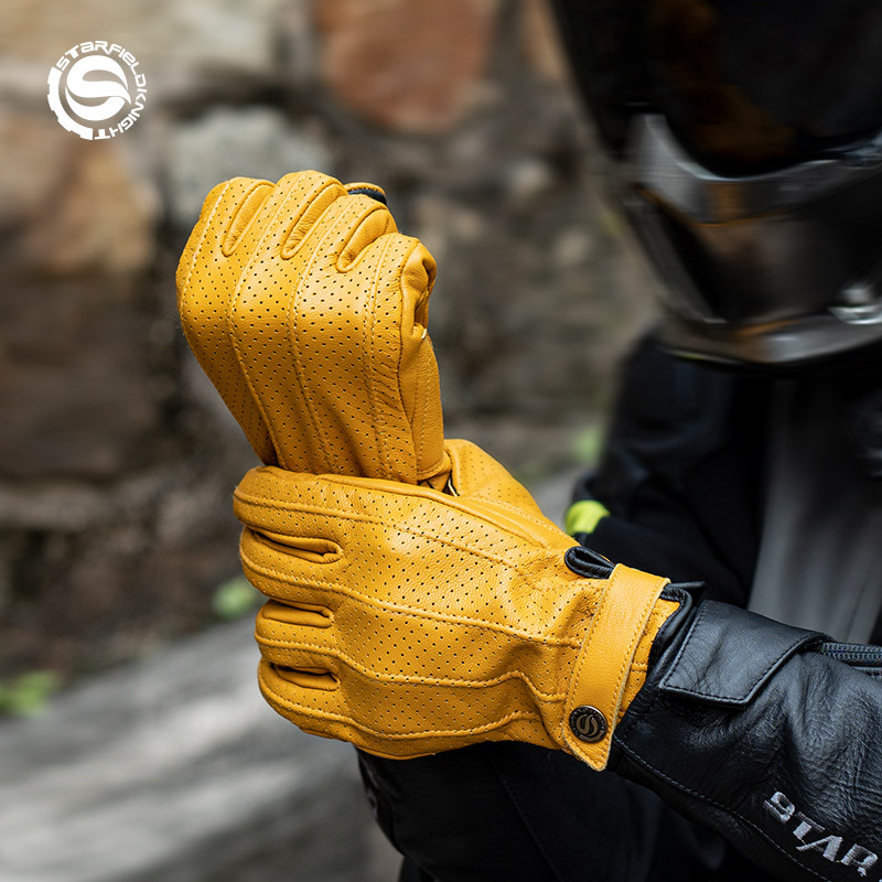 星空骑士摩托车手套复古真皮骑行春夏秋季男女机车防摔透气SKG560