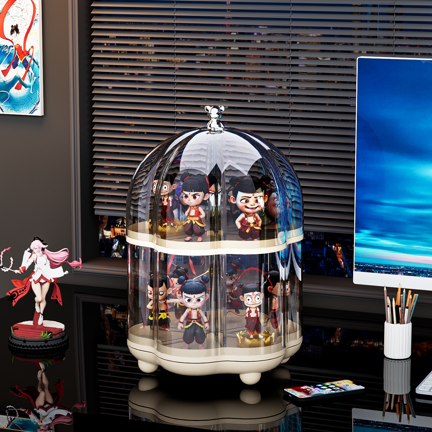 旋转盲盒手办积木泡泡玛特展示盒