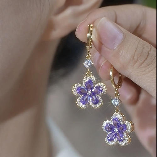 紫色2026新款耳环爆款独特耳饰高级感漂亮耳钉轻奢耳坠香槟色耳扣